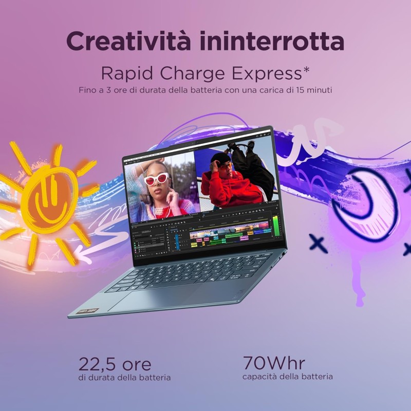 Lenovo Yoga Slim 7 Notebook Copilot+ PC - Display OLED 14" WQXGA (1920x1200), AMD Ryzen AI 7 350, RAM 32 GB, 1 TB SSD, Grafica AMD Radeon 860M, Windows 11 H, 2 anni Premium Care - Tidal Teal - 32GB | 14"