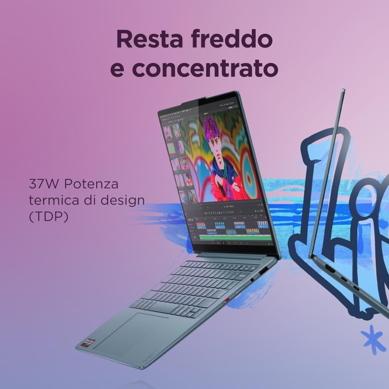 Lenovo Yoga Slim 7 Notebook Copilot+ PC - Display OLED 14" WQXGA (1920x1200), AMD Ryzen AI 7 350, RAM 32 GB, 1 TB SSD, Grafica AMD Radeon 860M, Windows 11 H, 2 anni Premium Care - Tidal Teal - 32GB | 14"
