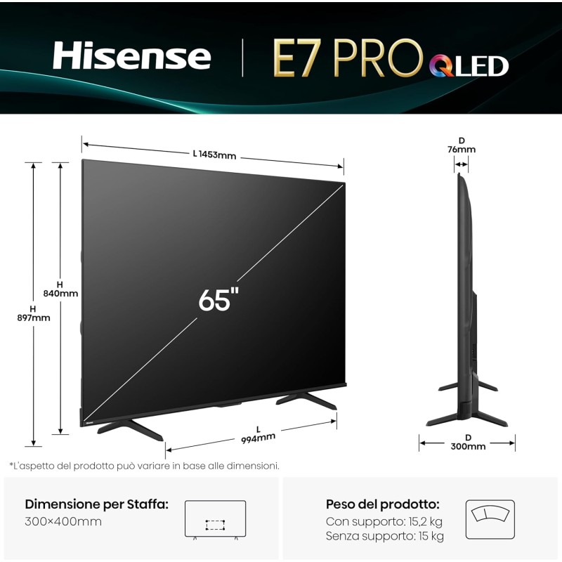Hisense TV 65" QLED 4K 144Hz 2025 65E7Q PRO, Smart TV VIDAA U8, Dolby Vision IQ, HDR 10+ Adaptive, 144hz Game Mode PRO, Dolby Atmos, Alexa Built-in, VIDAA Voice, Tuner DVB-T2/S2 HEVC 10, lativù 4K - 65'' Hisense TV 65" QLED 4K 144Hz 2025 65E7Q PRO, Smart TV VIDAA U8, Dolby Vision IQ, HDR 10+ Adaptive, 144hz Game Mode PRO, Dolby Atmos, Alexa Built-in, VIDAA Voice, Tuner DVB-T2/S2 HEVC 10, lativù 4K - 65''