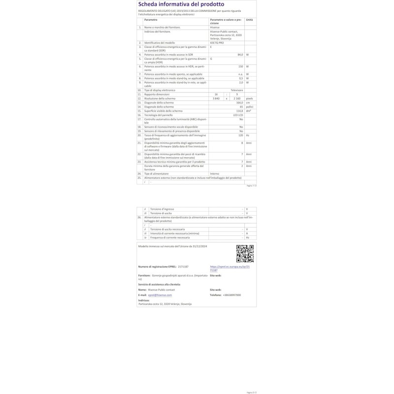 Hisense TV 65" QLED 4K 144Hz 2025 65E7Q PRO, Smart TV VIDAA U8, Dolby Vision IQ, HDR 10+ Adaptive, 144hz Game Mode PRO, Dolby Atmos, Alexa Built-in, VIDAA Voice, Tuner DVB-T2/S2 HEVC 10, lativù 4K - 65'' Hisense TV 65" QLED 4K 144Hz 2025 65E7Q PRO, Smart TV VIDAA U8, Dolby Vision IQ, HDR 10+ Adaptive, 144hz Game Mode PRO, Dolby Atmos, Alexa Built-in, VIDAA Voice, Tuner DVB-T2/S2 HEVC 10, lativù 4K - 65''