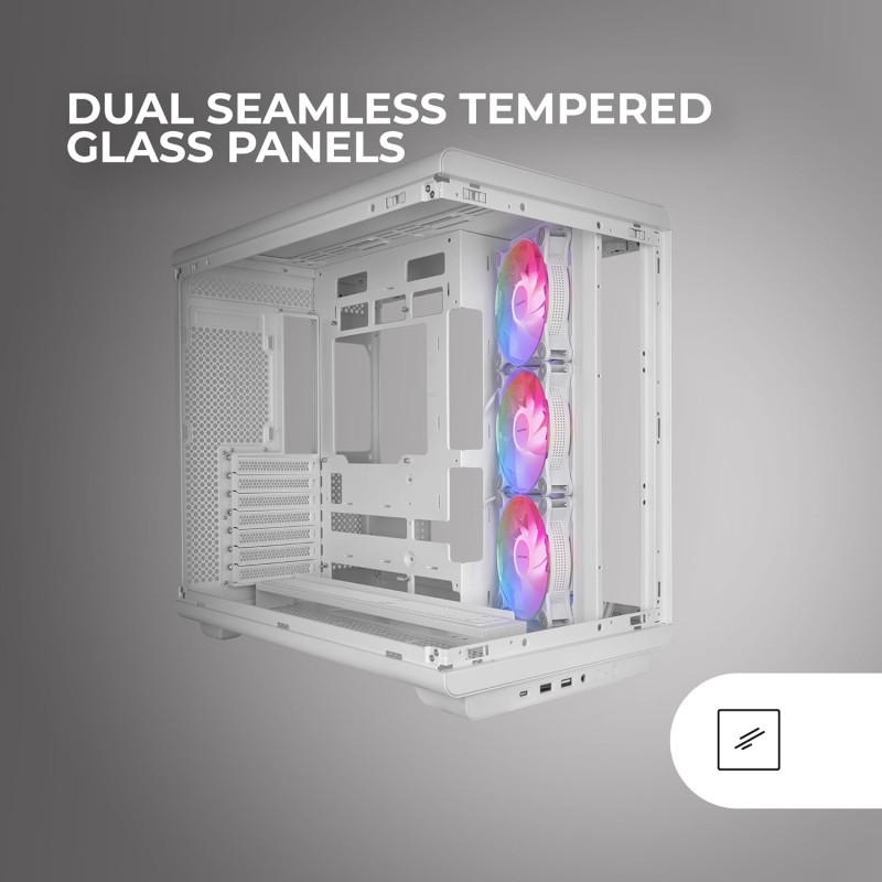 MARS GAMING MC-REV, Case Gaming ATX, Doppio Vetro Temperato, 3x Ventole ARGB Invertite 12cm, Montaggio Verticale GPU, Tower PC con Supporto Raffreddamento a Liquido fino a 360mm, Bianco MARS GAMING MC-REV, Case Gaming ATX, Doppio Vetro Temperato, 3x Ventole ARGB Invertite 12cm, Montaggio Verticale GPU, Tower PC con Supporto Raffreddamento a Liquido fino a 360mm, Bianco