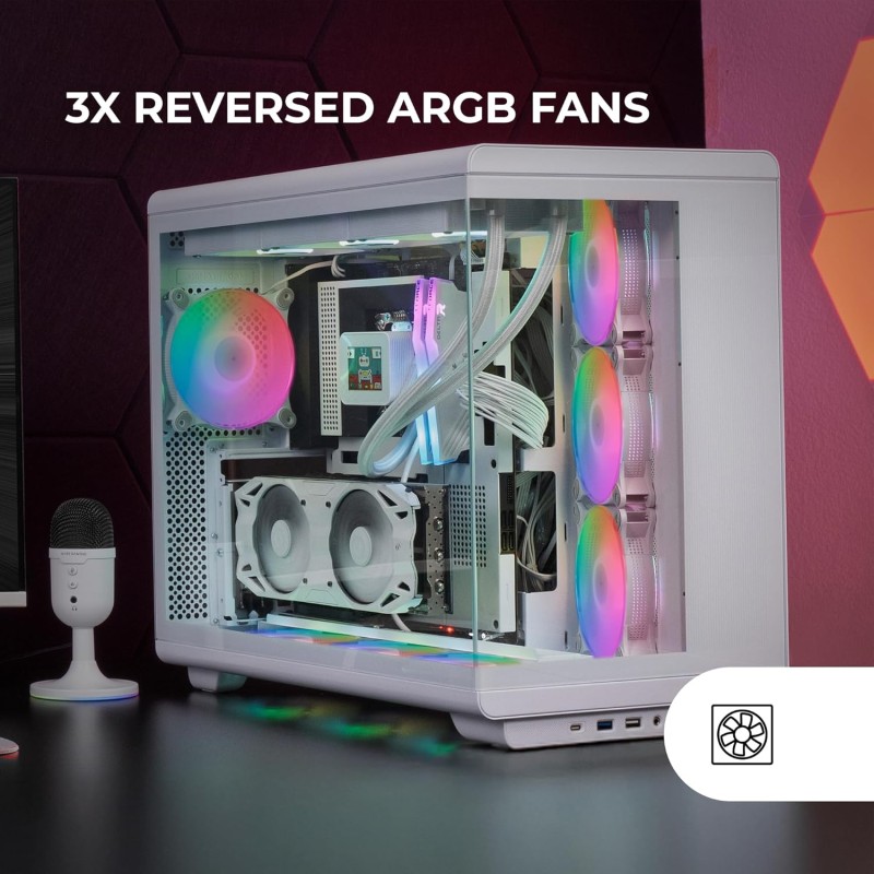 MARS GAMING MC-REV, Case Gaming ATX, Doppio Vetro Temperato, 3x Ventole ARGB Invertite 12cm, Montaggio Verticale GPU, Tower PC con Supporto Raffreddamento a Liquido fino a 360mm, Bianco MARS GAMING MC-REV, Case Gaming ATX, Doppio Vetro Temperato, 3x Ventole ARGB Invertite 12cm, Montaggio Verticale GPU, Tower PC con Supporto Raffreddamento a Liquido fino a 360mm, Bianco