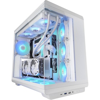 MARS GAMING MC-REV, Case Gaming ATX, Doppio Vetro Temperato, 3x Ventole ARGB Invertite 12cm, Montaggio Verticale GPU, Tower PC con Supporto Raffreddamento a Liquido fino a 360mm, Bianco