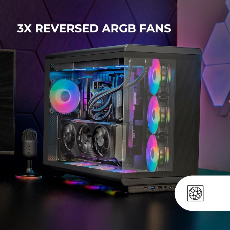 MARS GAMING MC-REV, Case Gaming ATX, Doppio Vetro Temperato, 3x Ventole ARGB Invertite 12cm, Montaggio Verticale GPU, Tower PC con Supporto Raffreddamento a Liquido fino a 360mm, Nero MARS GAMING MC-REV, Case Gaming ATX, Doppio Vetro Temperato, 3x Ventole ARGB Invertite 12cm, Montaggio Verticale GPU, Tower PC con Supporto Raffreddamento a Liquido fino a 360mm, Nero
