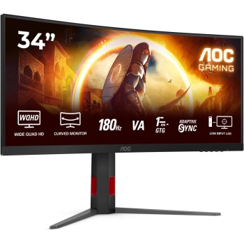AOC Gaming CU34G4 - Monitor Quad HD da 34 pollici, 180 Hz, 1 ms, FreeSync Prem., HDR10 2560x1440, 1x HDMI 2.0, 1x DisplayPort 1.4 nero-rosso, 34 inch WQHD Fast VA, Regolazione altezza - 34" WQHD Curvo