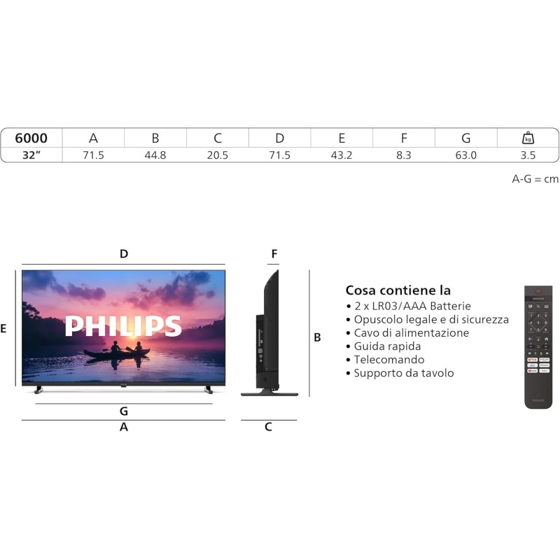 Philips 32PHS6000 2K HD LED Smart TV - Display 32’’ con Pixel Plus, piattaforma Titan OS e Dolby Digital Sound - Funziona con Alexa e Google Voice Assistant Philips 32PHS6000 2K HD LED Smart TV - Display 32’’ con Pixel Plus, piattaforma Titan OS e Dolby Digital Sound - Funziona con Alexa e Google Voice Assistant