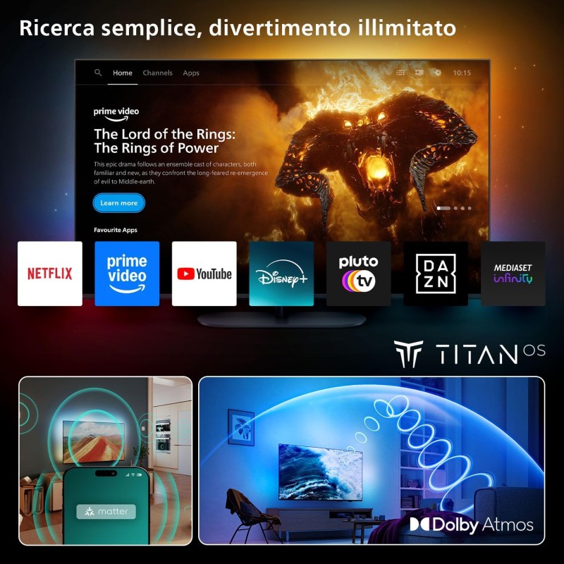 Philips Ambilight 43PUS8200 4K LED Smart TV - Display 43’’ con piattaforma Titan OS, Pixel Precise Ultra HD e Dolby Atmos Sound - Funziona con Alexa e Google Voice Assistant Philips Ambilight 43PUS8200 4K LED Smart TV - Display 43’’ con piattaforma Titan OS, Pixel Precise Ultra HD e Dolby Atmos Sound - Funziona con Alexa e Google Voice Assistant