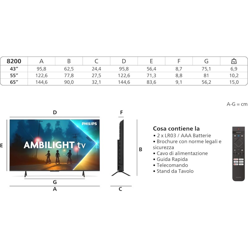 Philips Ambilight 43PUS8200 4K LED Smart TV - Display 43’’ con piattaforma Titan OS, Pixel Precise Ultra HD e Dolby Atmos Sound - Funziona con Alexa e Google Voice Assistant Philips Ambilight 43PUS8200 4K LED Smart TV - Display 43’’ con piattaforma Titan OS, Pixel Precise Ultra HD e Dolby Atmos Sound - Funziona con Alexa e Google Voice Assistant