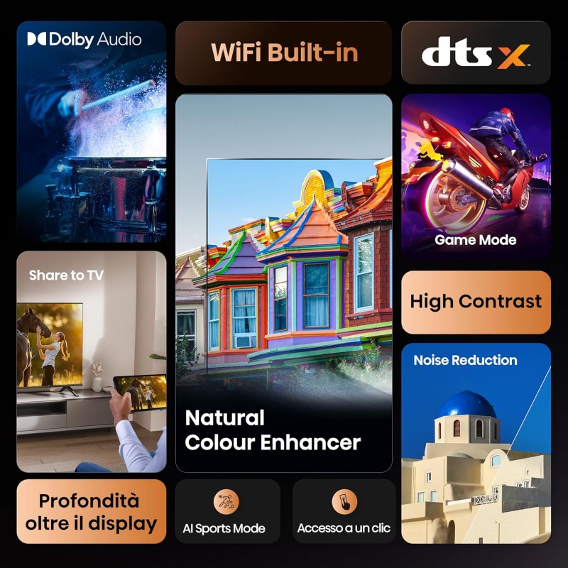 Hisense TV 32" HD Ready 2025 32E41QT, Smart TV VIDAA U8, Airplay2, Game Mode, Works with Alexa, Tuner DVB-T2/S2 HEVC 10, lativù, 32'', 2025 LED - 32'' Hisense TV 32" HD Ready 2025 32E41QT, Smart TV VIDAA U8, Airplay2, Game Mode, Works with Alexa, Tuner DVB-T2/S2 HEVC 10, lativù, 32'', 2025 LED - 32''