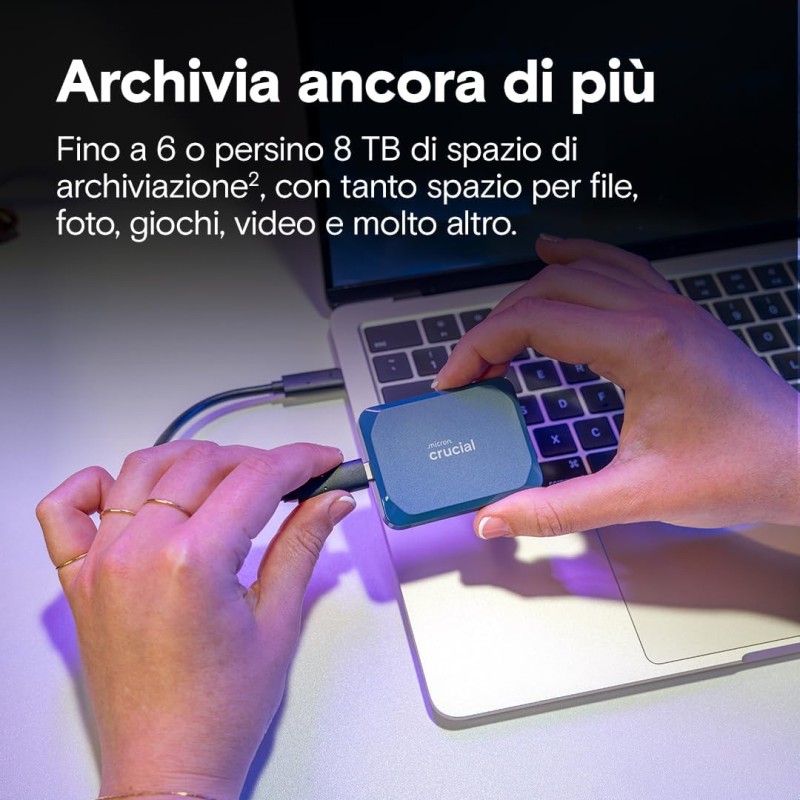 Crucial X10 SSD Esterno 1TB, Fino a 2100 MB/s, USB-C 3.2 Gen2, IP65 Resistenza ad Acqua e Polvere, Hard Disk Esterno, Blu Opaco - CT1000X10SSD9-02 - 1TB Blu