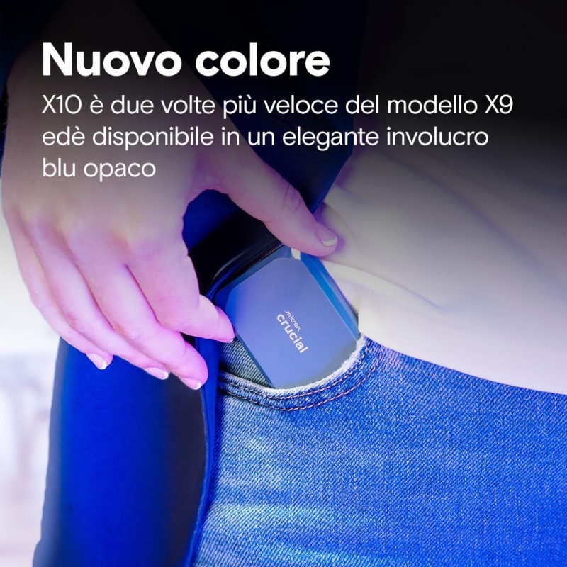 Crucial X10 SSD Esterno 1TB, Fino a 2100 MB/s, USB-C 3.2 Gen2, IP65 Resistenza ad Acqua e Polvere, Hard Disk Esterno, Blu Opaco - CT1000X10SSD9-02 - 1TB Blu