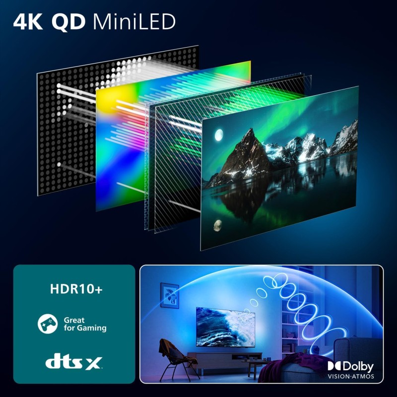 Philips Ambilight 'The Xtra' 55MLED920 Mini LED 4K Smart TV - Display 55’’ con processore P5 Perfect Picture Ultra HD, Titan OS, Dolby Vision e Dolby Atmos Sound Philips Ambilight 'The Xtra' 55MLED920 Mini LED 4K Smart TV - Display 55’’ con processore P5 Perfect Picture Ultra HD, Titan OS, Dolby Vision e Dolby Atmos Sound