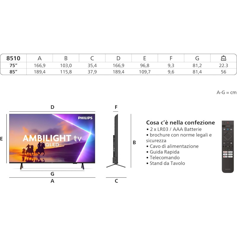Philips Ambilight 55PUS8510 4K QLED Smart TV - Display 55’’ con piattaforma Titan OS, Pixel Precise Ultra HD e Dolby Atmos Sound - Funziona con Alexa e Google Voice Assistant Philips Ambilight 55PUS8510 4K QLED Smart TV - Display 55’’ con piattaforma Titan OS, Pixel Precise Ultra HD e Dolby Atmos Sound - Funziona con Alexa e Google Voice Assistant