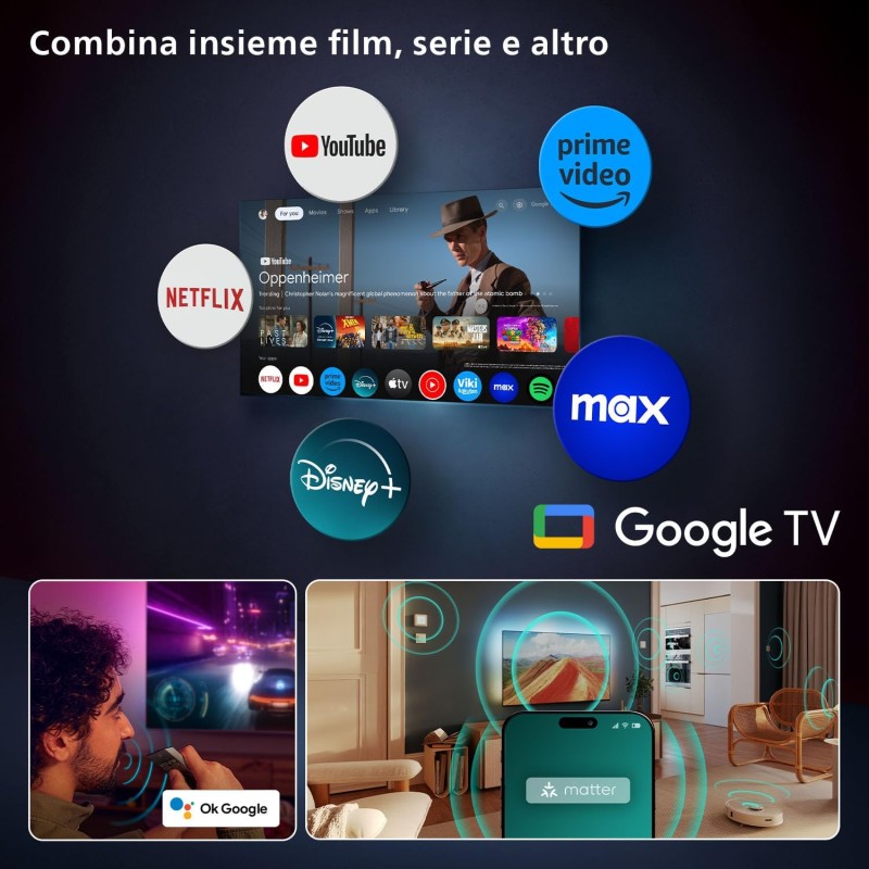 Philips Ambilight 55OLED820 4K OLED Smart TV - Display 55’’ con processore P5 AI Perfect Picture Ultra HD, Titan OS, Dolby Vision e Atmos Sound - Funziona con Alexa e Google Philips Ambilight 55OLED820 4K OLED Smart TV - Display 55’’ con processore P5 AI Perfect Picture Ultra HD, Titan OS, Dolby Vision e Atmos Sound - Funziona con Alexa e Google