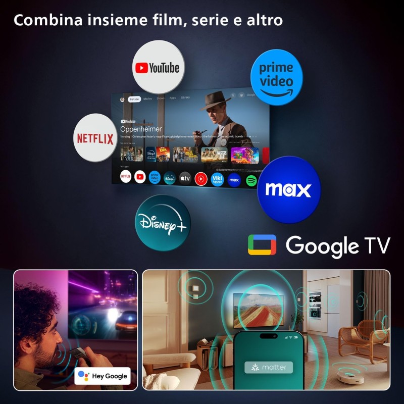 Philips Ambilight 55OLED820 4K OLED Smart TV - Display 55’’ con processore P5 AI Perfect Picture Ultra HD, Titan OS, Dolby Vision e Atmos Sound - Funziona con Alexa e Google Philips Ambilight 55OLED820 4K OLED Smart TV - Display 55’’ con processore P5 AI Perfect Picture Ultra HD, Titan OS, Dolby Vision e Atmos Sound - Funziona con Alexa e Google