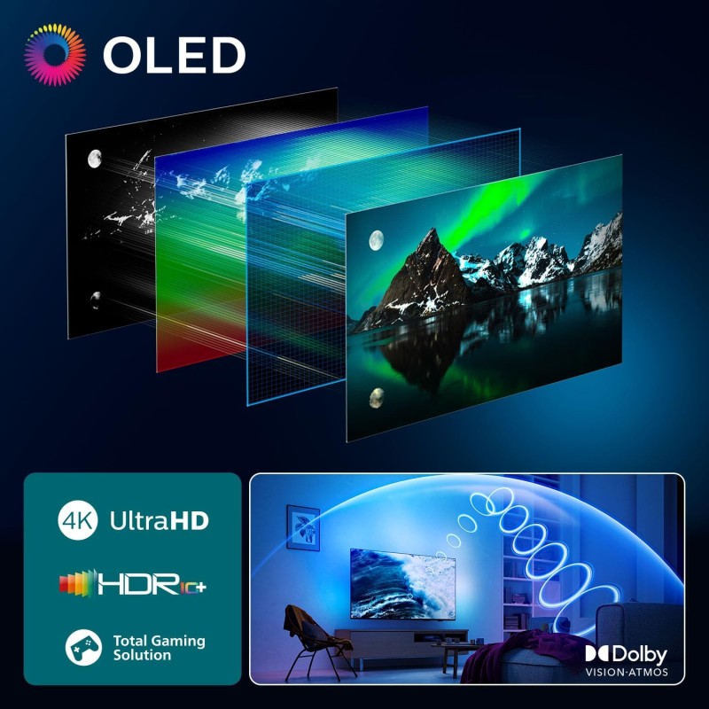 Philips Ambilight 65OLED770 4K OLED Smart TV - Display 65’’ con processore P5 AI Perfect Picture Ultra HD, Titan OS, Dolby Vision e Atmos Sound - Funziona con Alexa e Google Philips Ambilight 65OLED770 4K OLED Smart TV - Display 65’’ con processore P5 AI Perfect Picture Ultra HD, Titan OS, Dolby Vision e Atmos Sound - Funziona con Alexa e Google