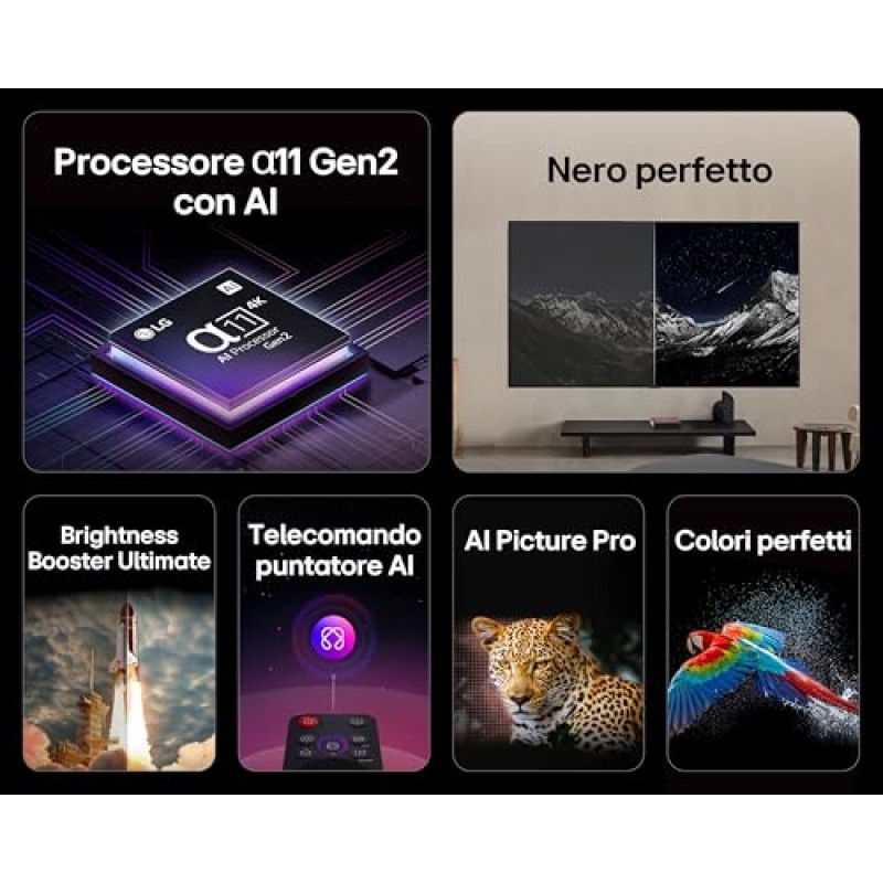 LG OLED evo AI G5 TV 83 pollici, Smart TV 4K, Staffa a muro inclusa, Processore α11 Gen2, Brightness Booster Ultimate, webOS con AI, Dolby Vision e Atmos, VRR e GSYNC 4K@165Hz, OLED83G54LW 2025 - 83"
