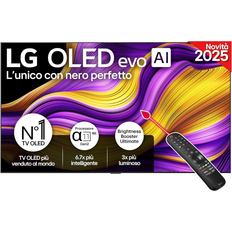 LG OLED evo AI G5 TV 83 pollici, Smart TV 4K, Staffa a muro inclusa, Processore α11 Gen2, Brightness Booster Ultimate, webOS con AI, Dolby Vision e Atmos, VRR e GSYNC 4K@165Hz, OLED83G54LW 2025 - 83"