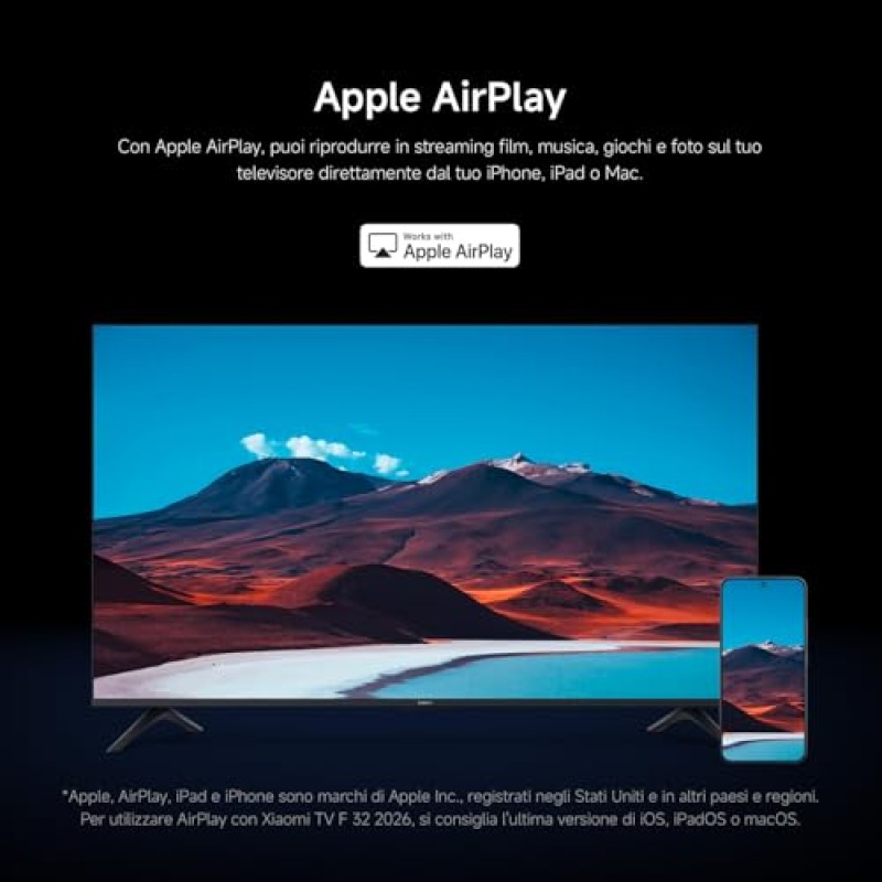 XIAOMI TV F 32, 32 pollici (81 cm), HD, Smart TV, Fire TV,Triple Tuner DVB-C/S/S2/T/T2, Dolby Audio, DTS Virtual:X, DTS-HD, Controllo Vocale Alexa, Compatibile con Apple AirPlay - 32" XIAOMI TV F 32, 32 pollici (81 cm), HD, Smart TV, Fire TV,Triple Tuner DVB-C/S/S2/T/T2, Dolby Audio, DTS Virtual:X, DTS-HD, Controllo Vocale Alexa, Compatibile con Apple AirPlay - 32"