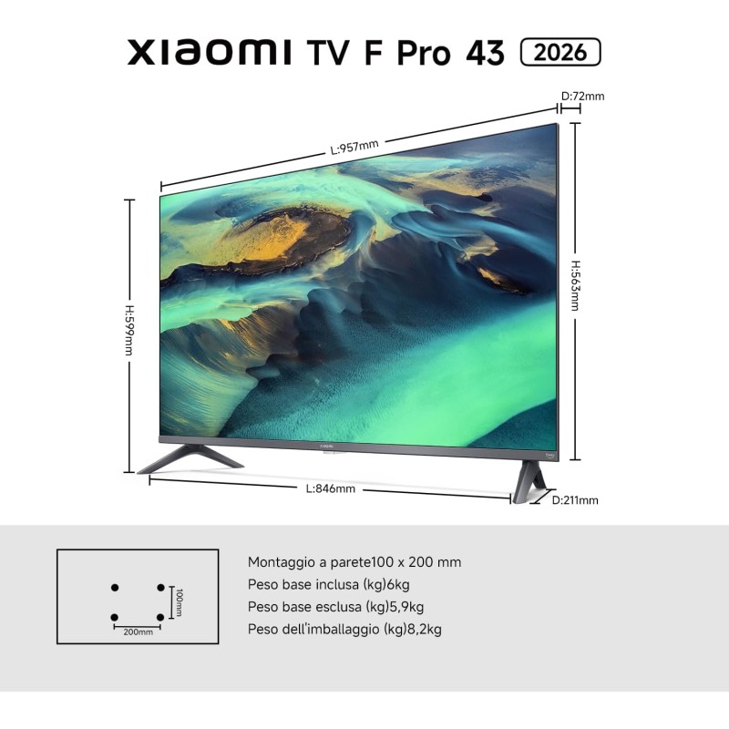 XIAOMI TV F Pro 43,43 pollici (101 cm), 4K UHD QLED,Smart TV, Fire TV, Triple Tuner DVB-C/S/S2/T/T2,HDR10+, MEMC, Controllo Vocale Alexa, 2GB+32GB, Compatibile con Apple AirPlay - 43" XIAOMI TV F Pro 43,43 pollici (101 cm), 4K UHD QLED,Smart TV, Fire TV, Triple Tuner DVB-C/S/S2/T/T2,HDR10+, MEMC, Controllo Vocale Alexa, 2GB+32GB, Compatibile con Apple AirPlay - 43"
