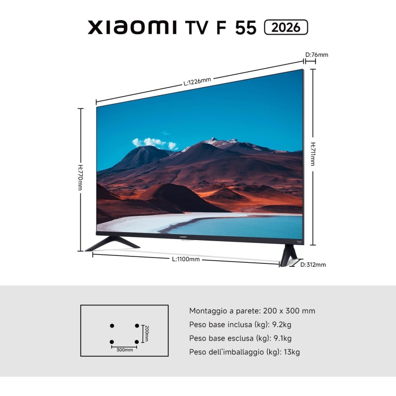 XIAOMI TV F 55, 55 pollici (140 cm),4K UHD,Smart TV,Fire TV, Triple Tuner DVB-C/S/S2/T/T2,HDR10, MEMC, Modalità Game Boost 120Hz, Controllo Vocale Alexa, 2GB+32GB, Compatibile con Apple AirPlay - 55" XIAOMI TV F 55, 55 pollici (140 cm),4K UHD,Smart TV,Fire TV, Triple Tuner DVB-C/S/S2/T/T2,HDR10, MEMC, Modalità Game Boost 120Hz, Controllo Vocale Alexa, 2GB+32GB, Compatibile con Apple AirPlay - 55"