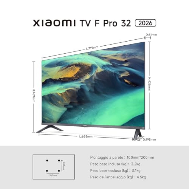 XIAOMI TV F Pro 32, 32 pollici (81 cm), QLED, Smart TV, Fire TV, Triple Tuner DVB-C/S/S2/T/T2,Dolby Audio, DTS Virtual:X, DTS-HD, Controllo Vocale Alexa, Compatibile con Apple AirPlay - 32"