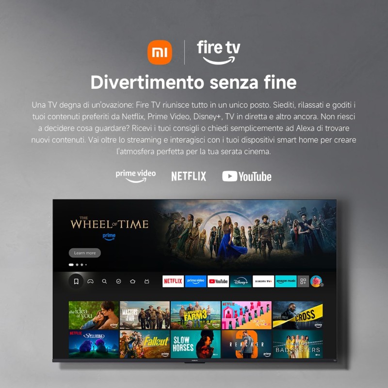 XIAOMI TV F 65, 65 pollici (165 cm),4K UHD,Smart TV, Fire TV,Triple Tuner DVB-C/S/S2/T/T2, HDR10,MEMC, Modalità Game Boost 120Hz, Controllo Vocale Alexa, 2GB+32GB, Compatibile con AirPlay - 65" XIAOMI TV F 65, 65 pollici (165 cm),4K UHD,Smart TV, Fire TV,Triple Tuner DVB-C/S/S2/T/T2, HDR10,MEMC, Modalità Game Boost 120Hz, Controllo Vocale Alexa, 2GB+32GB, Compatibile con AirPlay - 65"