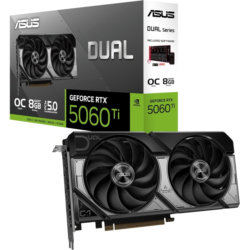 ASUS DUAL RTX5060Ti OC, Scheda Grafica da 8 GB GDDR7 NVIDIA GeForce, Grigia - RTX 5060 TI O8 GB Nero ASUS DUAL RTX5060Ti OC, Scheda Grafica da 8 GB GDDR7 NVIDIA GeForce, Grigia - RTX 5060 TI O8 GB Nero