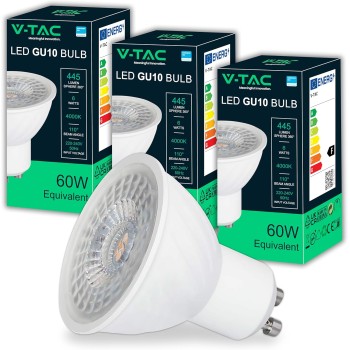 V-TAC 3x Lampadine LED GU10 6W (Equivalenti a 60W) - Chip SAMSUNG - 445 Lumen - Alta Luminosità - Faretto Led GU10 per Massima Efficienza e Risparmio Energetico - Lampadina Luce Fredda 6400K - Luce Fredda