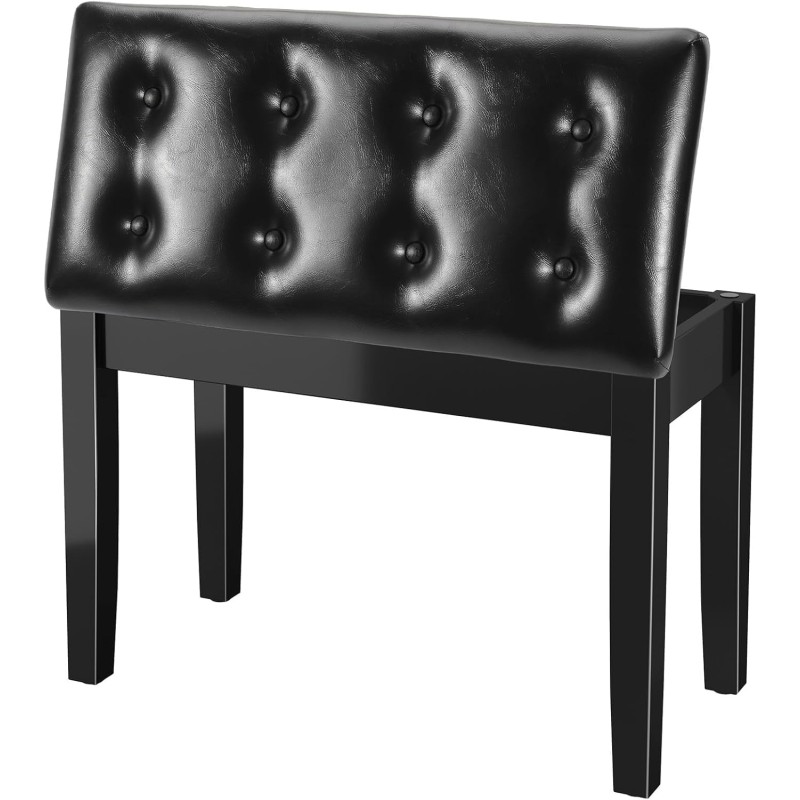 Sgabello per Pianoforte, 75 x 35 x 49 CM, con Vano Portaoggetti, Panca per Pianoforte con Cuscino in Pelle PU, Resistente, Portata fino a 200 kg, Nero