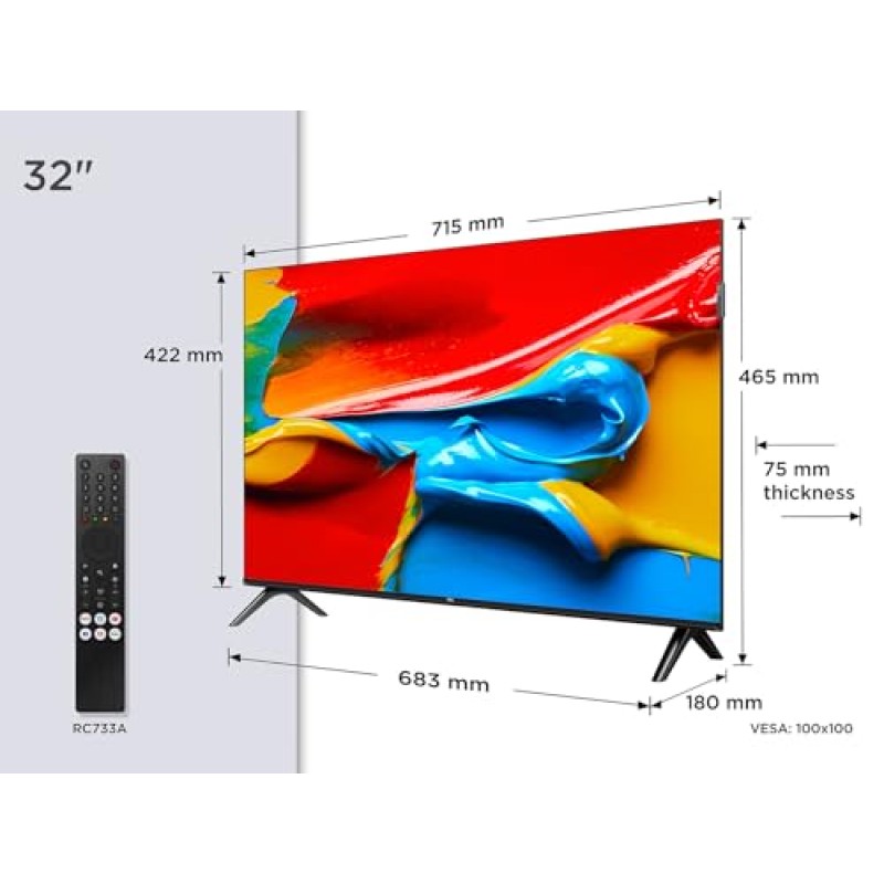 TCL TV 32V4C - 32'' HD Smart QLED Direct LED con Android TV e HDR - Compatibile con Google Cast e Google Home, Design Delgado, 2025 V4C - 32 pollici
