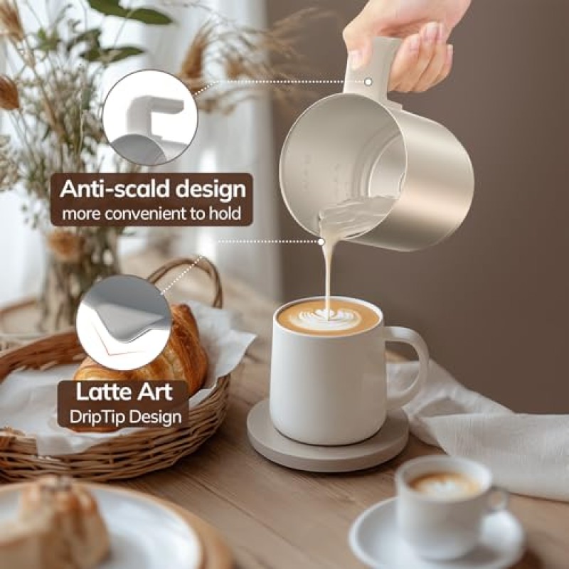 Morpilot Montalatte Elettrico, Milk Frother in Acciaio Inossidabile, 6 in 1 Funzione, Capacità 250ml Cappuccino o 500 ml Latte Caldo, Design Diviso, Bianco - 250ml Bianco-s