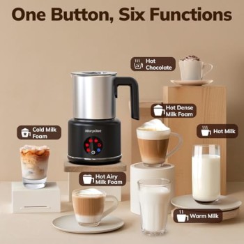 Montalatte Elettrico, Morpilot Milk Frother in Acciaio Inossidabile, 6 in 1 Funzione, Capacità 250ml Cappuccino o 500 ml Latte Caldo, Design Diviso, Nero - 250ml Nero-s
