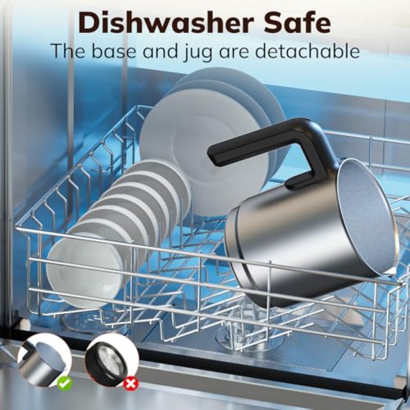 Montalatte Elettrico, Morpilot Milk Frother in Acciaio Inossidabile, 6 in 1 Funzione, Capacità 250ml Cappuccino o 500 ml Latte Caldo, Design Diviso, Nero - 250ml Nero-s