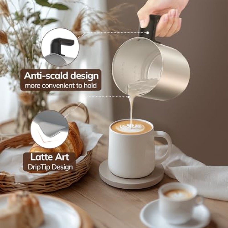 Montalatte Elettrico, Morpilot Milk Frother in Acciaio Inossidabile, 6 in 1 Funzione, Capacità 250ml Cappuccino o 500 ml Latte Caldo, Design Diviso, Nero - 250ml Nero-s