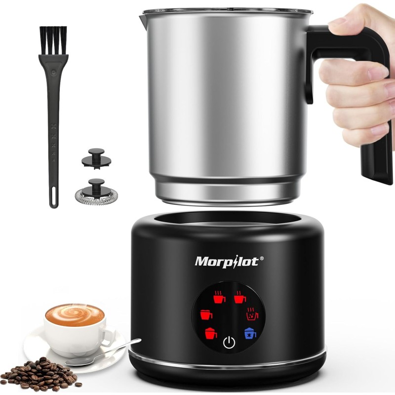 Montalatte Elettrico, Morpilot Milk Frother in Acciaio Inossidabile, 6 in 1 Funzione, Capacità 250ml Cappuccino o 500 ml Latte Caldo, Design Diviso, Nero - 250ml Nero-s