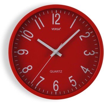 VERSA Raven Orologio da Parete Silenzioso e Decorativo, per Cucina, Soggiorno o Sala da Pranzo - Facile da Leggere, Misure (H x L x L) 20 x 4,3 x 20 cm, Polipropilene, Rosso - 20 cm Rosso