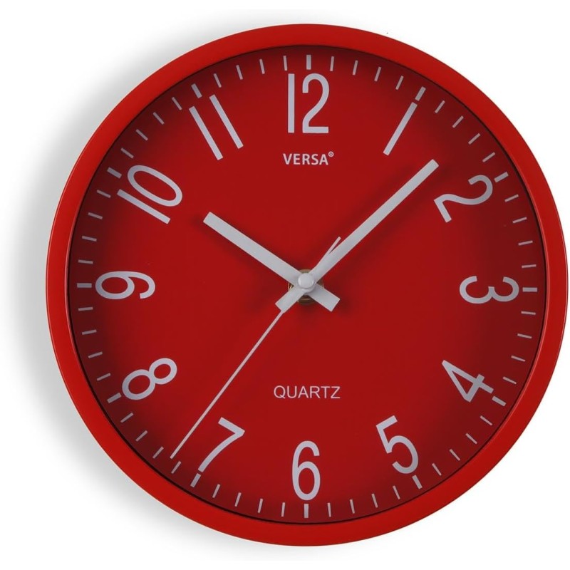VERSA Raven Orologio da Parete Silenzioso e Decorativo, per Cucina, Soggiorno o Sala da Pranzo - Facile da Leggere, Misure (H x L x L) 20 x 4,3 x 20 cm, Polipropilene, Rosso - 20 cm Rosso