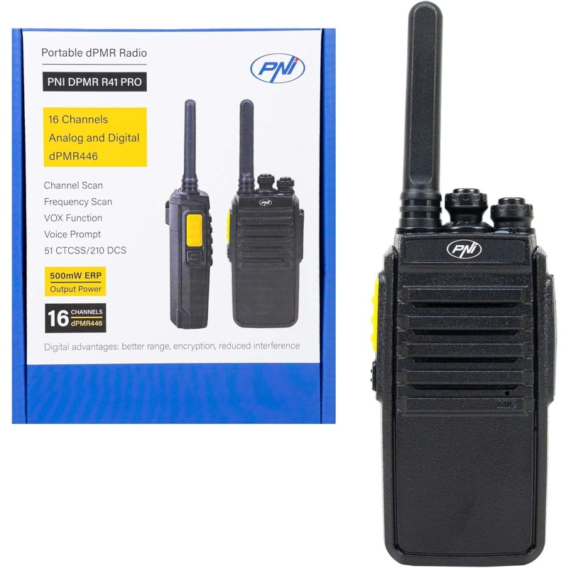 Stazione radio portatile PNI DPMR R41 PRO 0.5W, 16CH, VOX, programmabile, 1500mAh, cuffie con microfono incluso Stazione radio portatile PNI DPMR R41 PRO 0.5W, 16CH, VOX, programmabile, 1500mAh, cuffie con microfono incluso