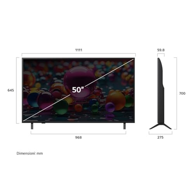 LG webOS UHD AI UA75 TV 50 pollici, Smart TV 4K Ultra HD, Processore α7 Gen8, webOS con AI, Filmmaker mode, HDR10, Gaming con VRR 4K@60Hz, Game Optimizer, Wi-Fi, 50UA75006LA 2025 - 50"