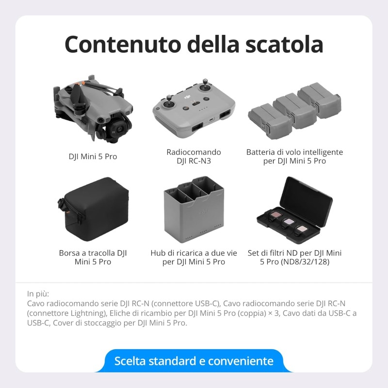 DJI Mini 5 Pro Combo Fly More con DJI RC-N3, certificato C0, drone con fotocamera, CMOS da 1 pollice, drone 4K per principianti con rilevamento omnidirezionale degli ostacoli, ActiveTrack 360° DJI Mini 5 Pro Combo Fly More con DJI RC-N3, certificato C0, drone con fotocamera, CMOS da 1 pollice, drone 4K per principianti con rilevamento omnidirezionale degli ostacoli, ActiveTrack 360°