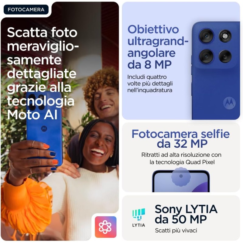 Motorola moto g56 5G 8/256GB, Fotocamera 50MP + sensore antisfarfallio, Display 6.72" FHD+ 120Hz, batteria 5200mAh, MediaTek Dimensity 7060, Android 15, PANTONE Dazzling Blue - 256GB PANTONE Dazzling Blue Motorola moto g56 5G 8/256GB, Fotocamera 50MP + sensore antisfarfallio, Display 6.72" FHD+ 120Hz, batteria 5200mAh, MediaTek Dimensity 7060, Android 15, PANTONE Dazzling Blue - 256GB PANTONE Dazzling Blue