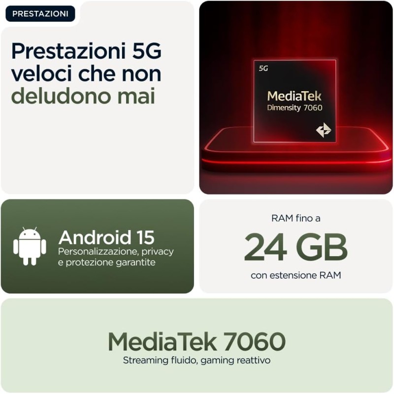 Motorola moto g56 5G 8/256GB, Fotocamera 50MP + sensore antisfarfallio, Display 6.72" FHD+ 120Hz, batteria 5200mAh, MediaTek Dimensity 7060, Android 15, PANTONE Dill - 256GB PANTONE Dill Motorola moto g56 5G 8/256GB, Fotocamera 50MP + sensore antisfarfallio, Display 6.72" FHD+ 120Hz, batteria 5200mAh, MediaTek Dimensity 7060, Android 15, PANTONE Dill - 256GB PANTONE Dill