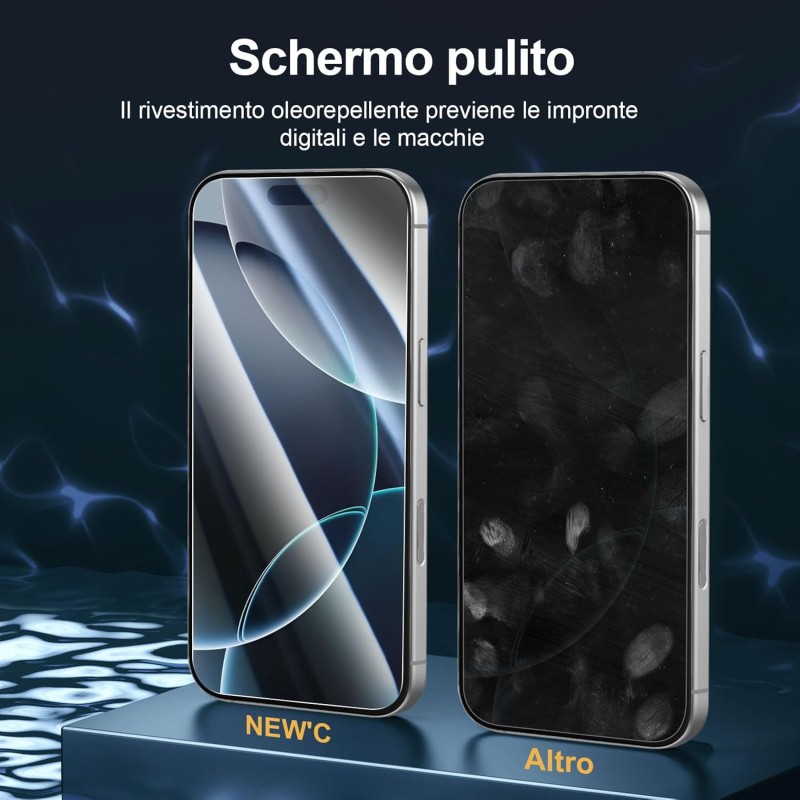 NEW'C 3 Pezzi, Vetro Temperato per iPhone 17 Pro Max, iPhone 16 Pro Max (6,9 pollici), Pellicola Prottetiva Anti Graffio - Ultra resistente - Trasparente HD - Strumento di installazione facile incluso - 17 Pro Max/16 Pro Max 6,9 pollici Trasparente