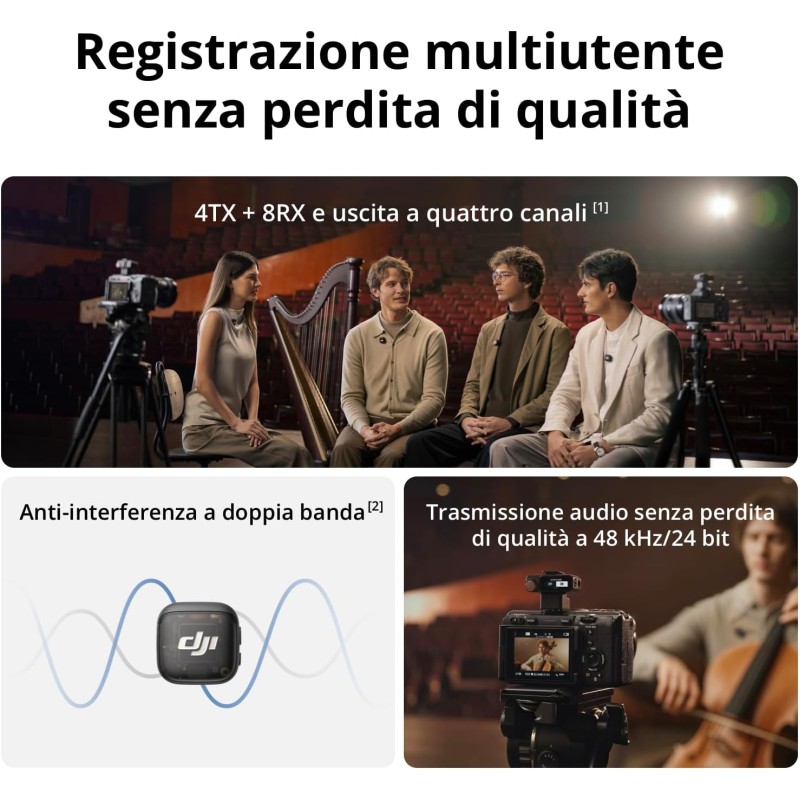 DJI Mic 3 (2 TX + 1 RX + Custodia di ricarica), microfono wireless per iPhone/fotocamera/Android, ultraleggero, controllo del guadagno adattivo per un volume bilanciato, 28 ore di utilizzo, vlog DJI Mic 3 (2 TX + 1 RX + Custodia di ricarica), microfono wireless per iPhone/fotocamera/Android, ultraleggero, controllo del guadagno adattivo per un volume bilanciato, 28 ore di utilizzo, vlog
