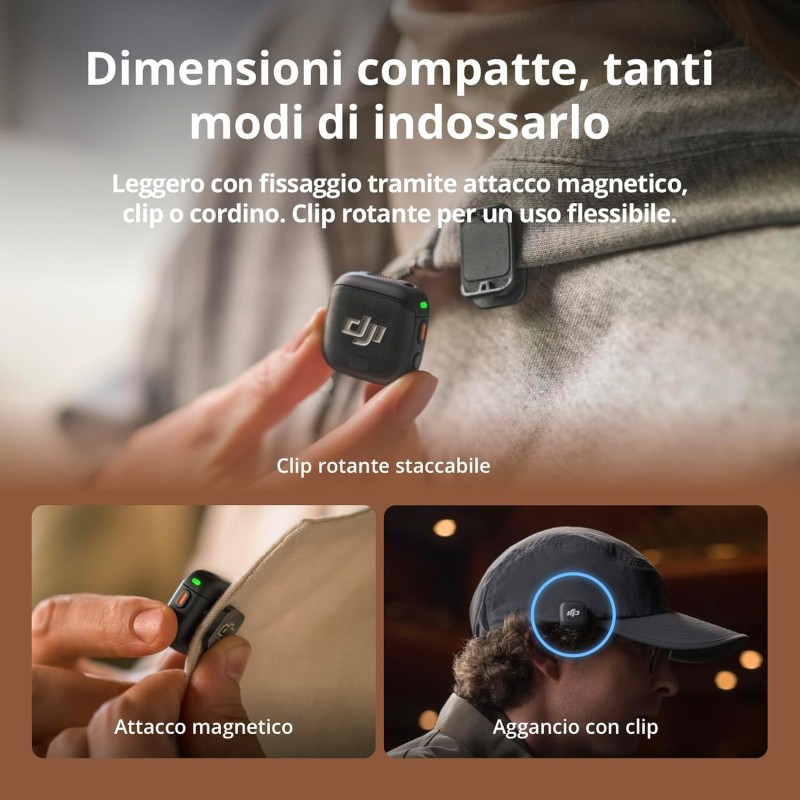 Trasmettitore per DJI Mic 3, mini mic wireless per iPhone/fotocamera/Android, leggero e intuitivo, microfono lavalier Trasmettitore per DJI Mic 3, mini mic wireless per iPhone/fotocamera/Android, leggero e intuitivo, microfono lavalier