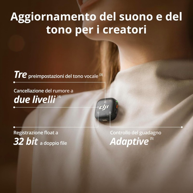 Trasmettitore per DJI Mic 3, mini mic wireless per iPhone/fotocamera/Android, leggero e intuitivo, microfono lavalier Trasmettitore per DJI Mic 3, mini mic wireless per iPhone/fotocamera/Android, leggero e intuitivo, microfono lavalier