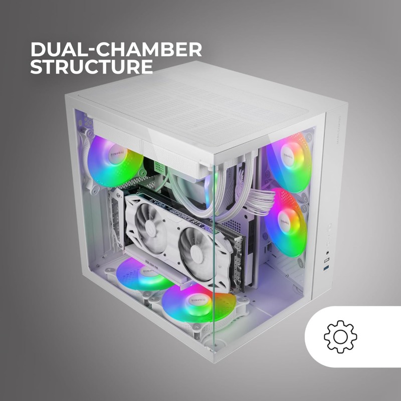 Mars Gaming MCV-ONE, Case Gaming ATX, Doppio Vetro Temperato Continuo, Ventola FRGB 12cm, Struttura a Doppia Camera, Semitorre PC Compatta, Supporto Raffreddamento a Liquido fino a 240mm, Bianco Mars Gaming MCV-ONE, Case Gaming ATX, Doppio Vetro Temperato Continuo, Ventola FRGB 12cm, Struttura a Doppia Camera, Semitorre PC Compatta, Supporto Raffreddamento a Liquido fino a 240mm, Bianco