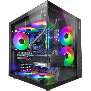 Mars Gaming MCV-ONE, Case Gaming ATX, Doppio Vetro Temperato Continuo, Ventola FRGB 12cm, Struttura a Doppia Camera, Semitorre PC Compatta, Supporto Raffreddamento a Liquido fino a 240mm, Nero