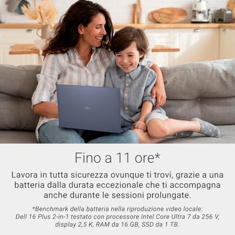 Dell 16 Plus 2-in-1 Copilot+ PC DB06250 16" 2.5K Mini-LED HDR600 Touchscree, Intel Core Ultra 7 Serie 2, Intel Arc, 16 GB RAM, 1 TB SSD, Windows 11 Home, Tastiera retroilluminata QWERTY, Blue
